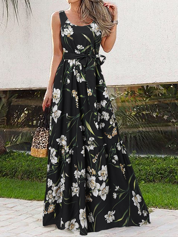 WW | Lässiges Sexy Ärmelloses Leopardenmuster Maxi Kleid