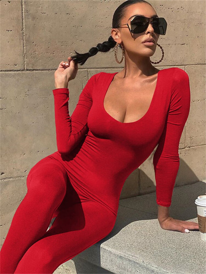 Damen Jumpsuit mit rundem Ausschnitt aus 95% Polyester und 5% Elasthan