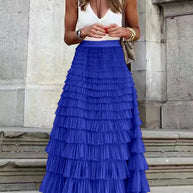 WW | Lässig Damen Solide Ballkleid Lange Rock Tüll Hohe Taille Plissierte Tutu Rock Elegante Damen Wildes Netz Dating Maxi Röcke Drop