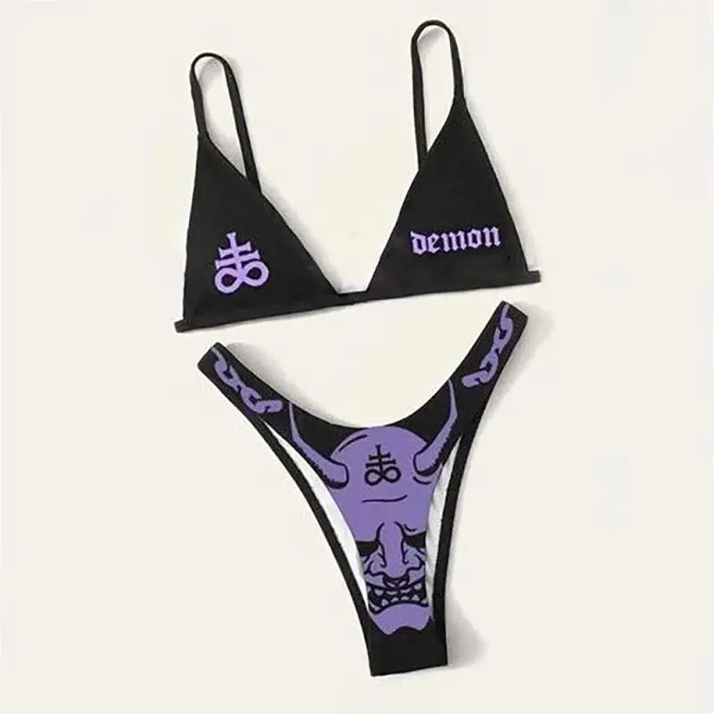 WW | Sexy Goth Bikini Frauen Buchstaben Totenkopf Druck Badeanzug Split Badeanzug Hohe Taille Gotische Bikini Set Strandoutfits