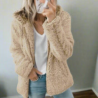 WW | Teddy-Fleecejacke mit Kapuze Damen - weiche Winterjacke mit Reißverschluss
