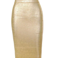 WW | Großhandel Frauen Sommermode Sexy Gold Bronze Bandage Rock Designer Nachtclub Bodycon Bleistiftrock Faldas 46Cm