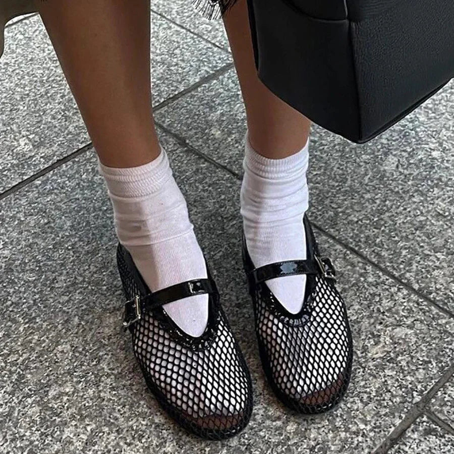 Damen Ballerinas mit Mesh-Obermaterial und elastischem Band