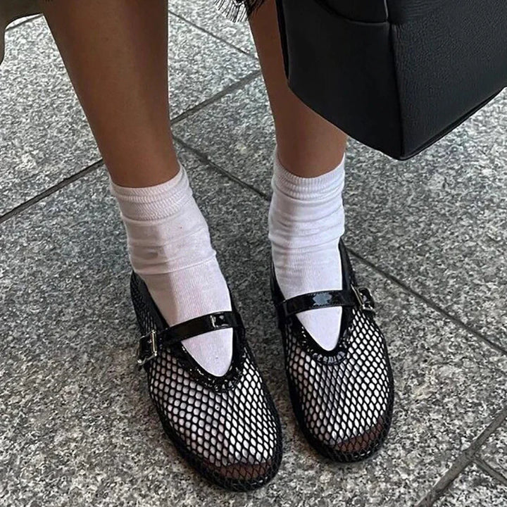 Damen Ballerinas mit Mesh-Obermaterial und elastischem Band