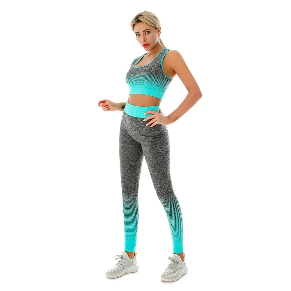 WW | 2-Teiliges Set Damen Outfit Yoga Set Elastisch Gradualer Wechsel Sport Bh Leggings Yoga Anzug Set Fitness Workout Sport Leggings