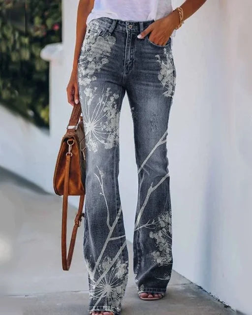 Damen Flared Jeans mit mittelhoher Taille und fünf Taschen