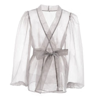 WW | Durchsichtige Organza-Bluse mit Bindegürtel