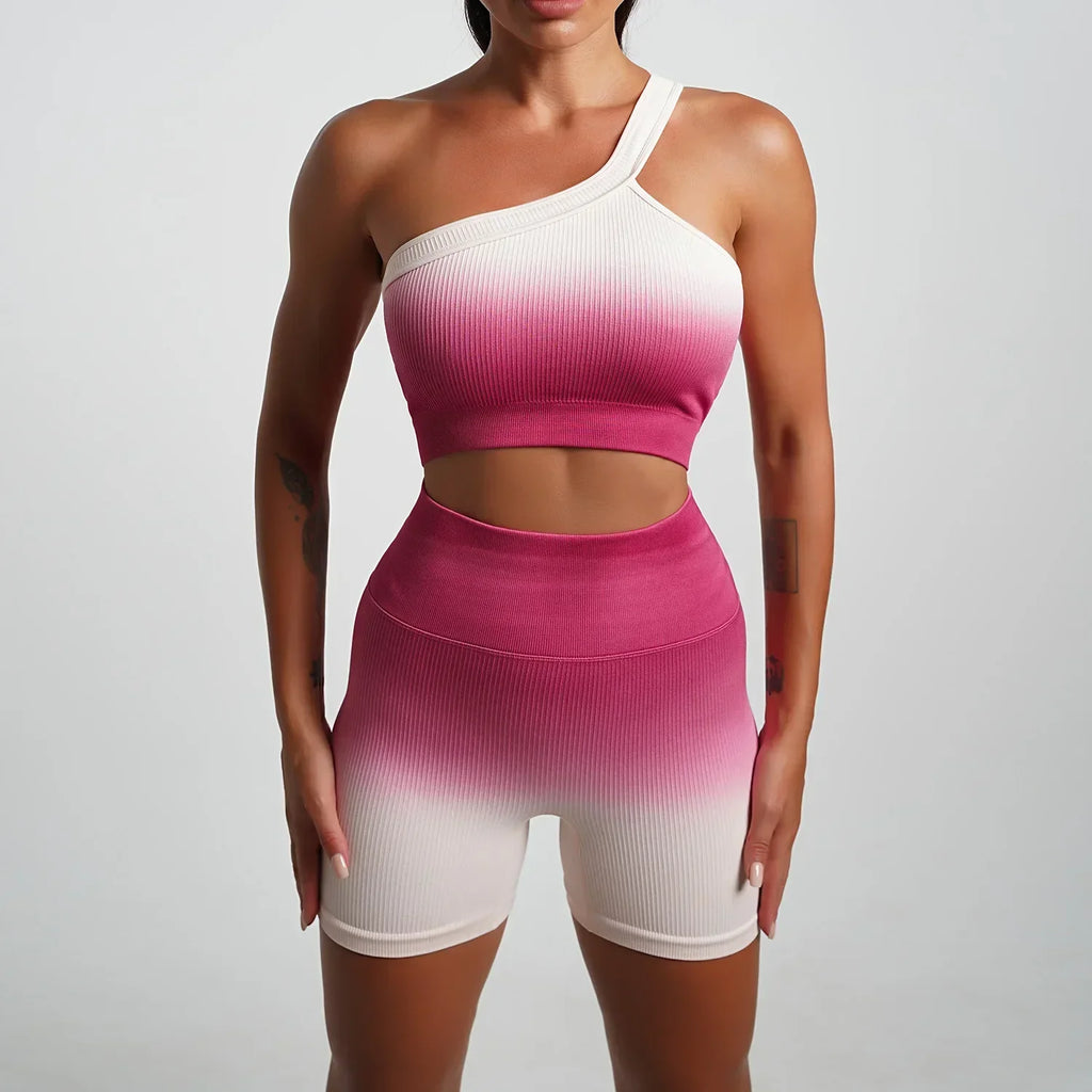 WW | Nahtlose Gradient Yoga Set Sport Fitness Hohe Taille Hip Lifting Hosen Langarm Anzüge Training Fitness Leggings Set für Frauen
