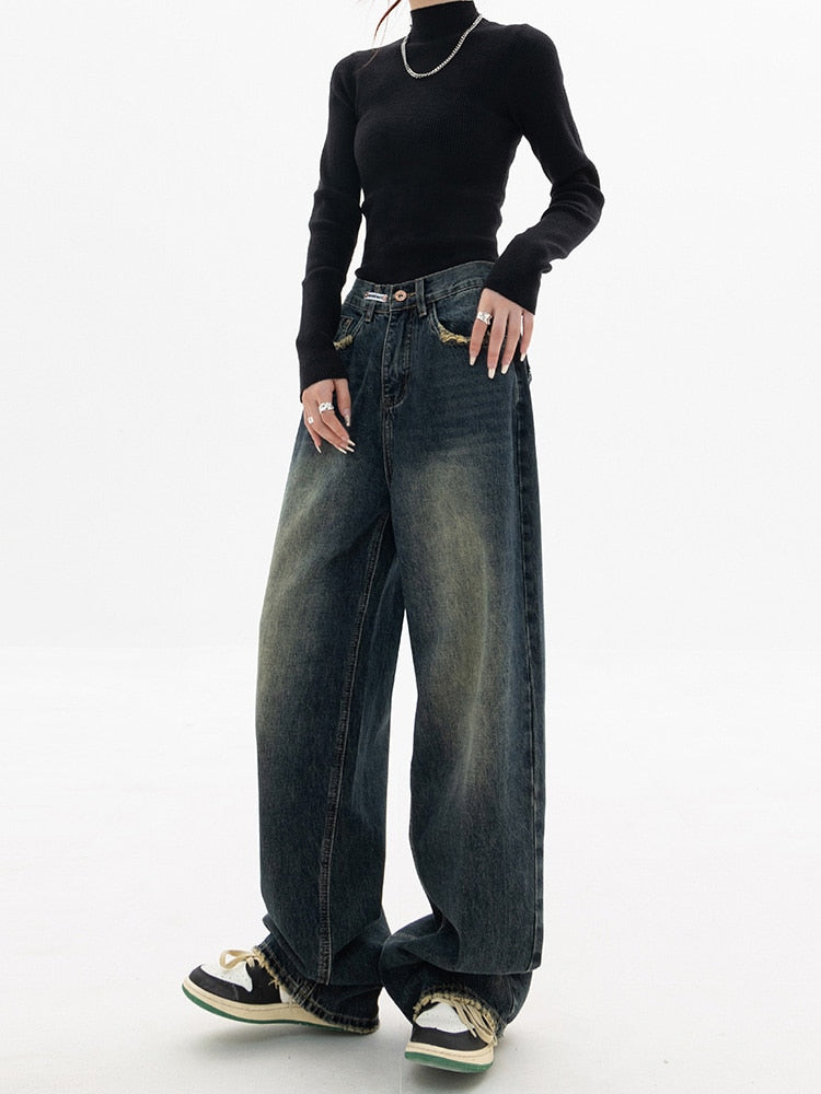 WW - Trendy Baggy Wide Leg Jeans Damen | Jeans mit hoher Taille Lässige Streetwear