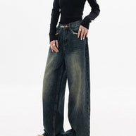 WW - Trendy Baggy Wide Leg Jeans Damen | Jeans mit hoher Taille Lässige Streetwear