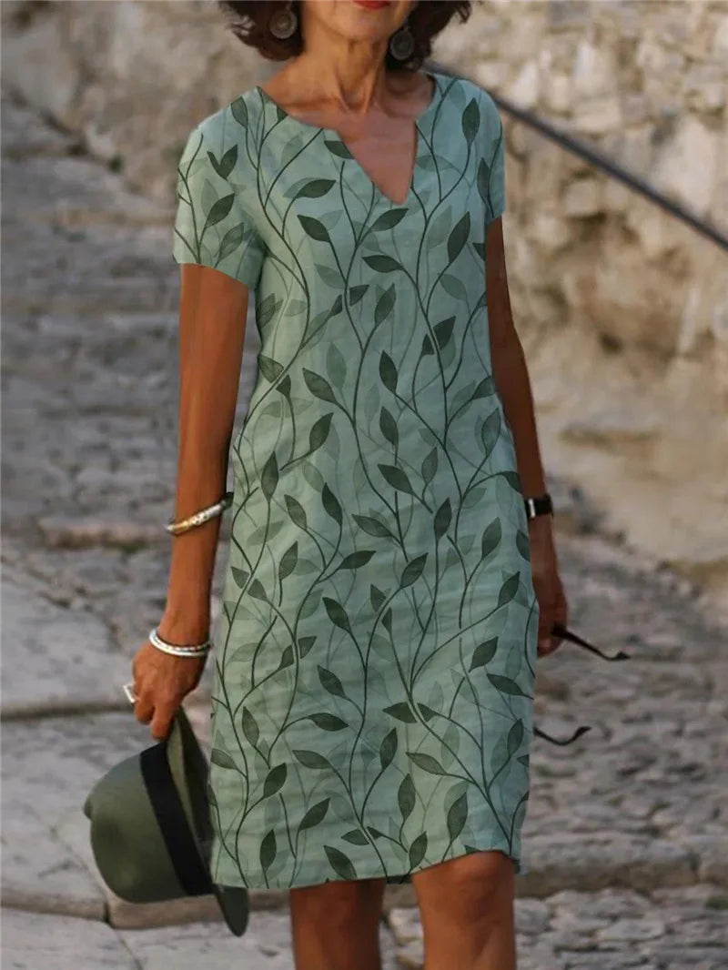 WW | Weinlese Blumen V-Ausschnitt Lang Kleid