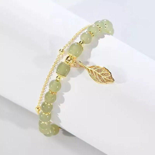 WW | Jade Armband Mit Blätter Anhänger