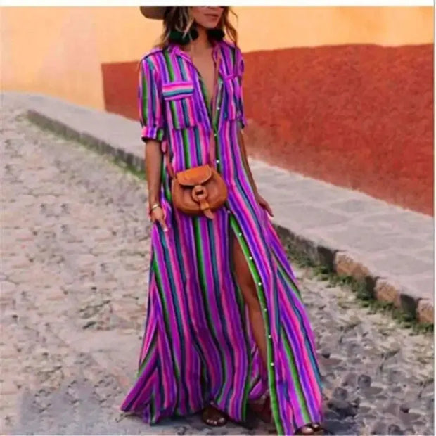 WW | Gestreiftes Lässiges Langes Maxikleid