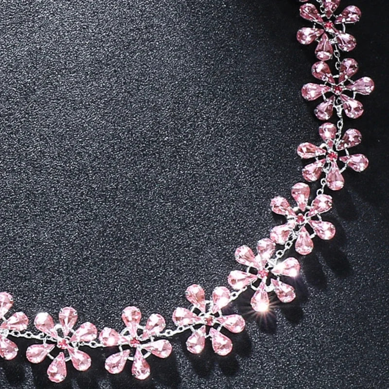 WW | Mode Pink Crystal Flowers Choker Necklace Statement Accessories Mode Frauen Rhinestone Collar Necklace Schlüsselbein Schmuck Ins