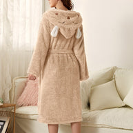 WW | Lässiger Herbst Dickes Flanell Kapuzenbademantel für Frauen