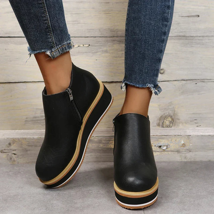 Damen Stiefeletten mit seitlichem Reißverschluss und Plateausohle