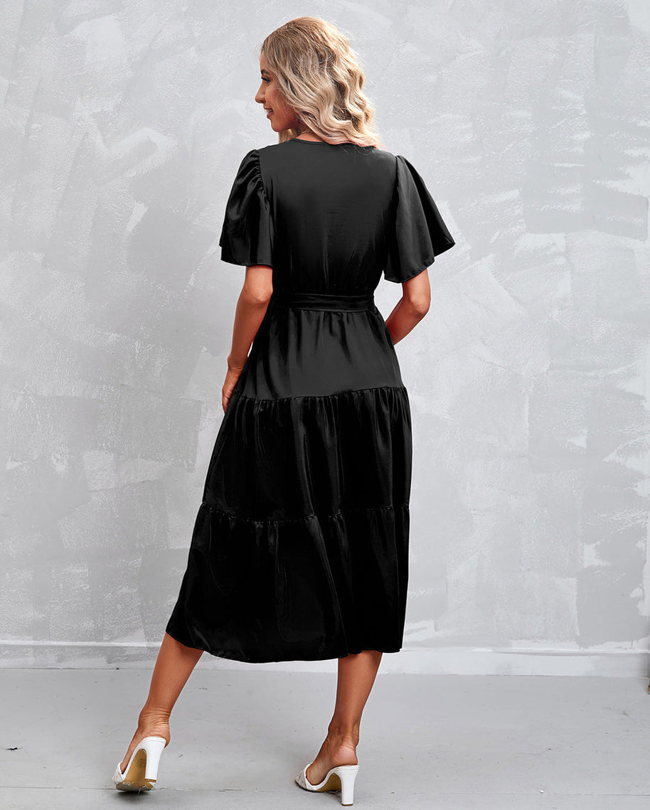 WW - Schwarzes Midikleid mit Rüschen