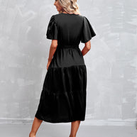 WW - Schwarzes Midikleid mit Rüschen