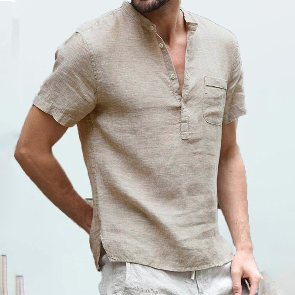 WW | Herren Kurzarm T-shirt Aus Leinen Baumwolle Atmungsaktiv