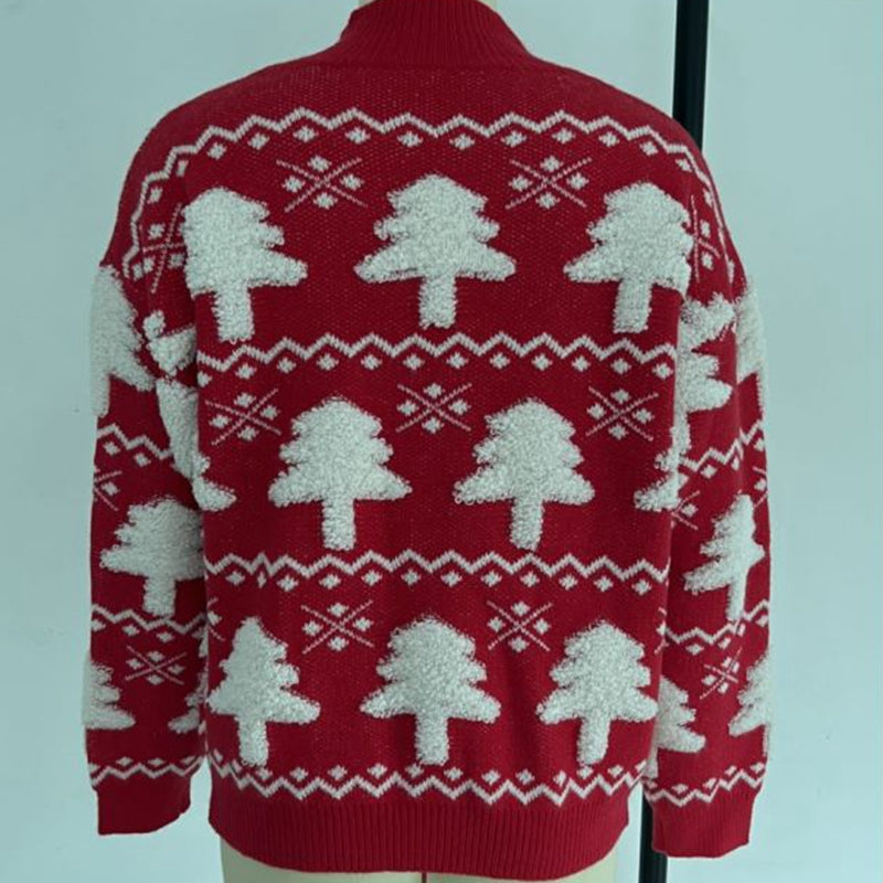 W&W Mode - Hässlicher Weihnachtspulli - Gestrickter Pullover mit 3D-Weihnachtsbaum-Print