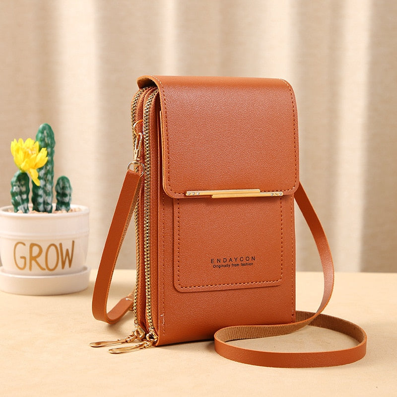 WW Leder Smartphone Clutch | Damen Handtasche mit Touchscreen-Fenster