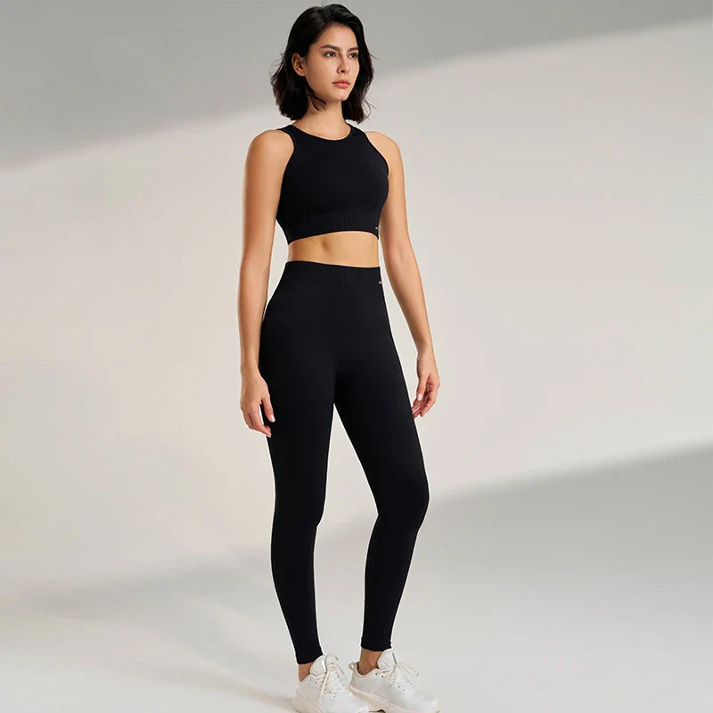 WW | Nahtloses Yoga-satz- Hoch-taillierte Leggings & Top Zweiteiliges Fitness-outfit