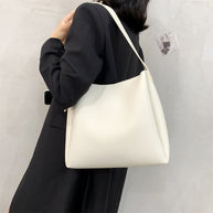 WW Hochwertige Damen Shopper Große Kapazität Schultertasche Reine Farbe Breiter Riemen Weiches PU-Leder