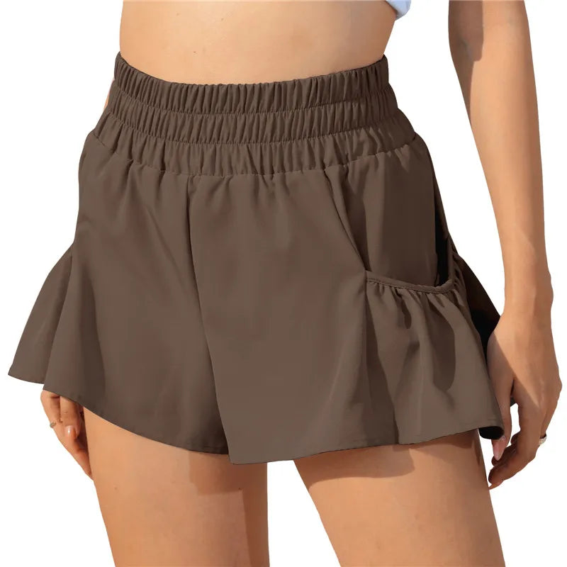 WW | Damen Sport Shorts Mit Rüschen Und Taschen