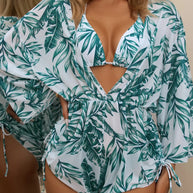 WW | 3 Stück Bikini Tropischer Druck Badebekleidung Halter Schnürseite Badebekleidung Frauen Badeanzug Weiblich Schwimmen Sommer Strandbekleidung