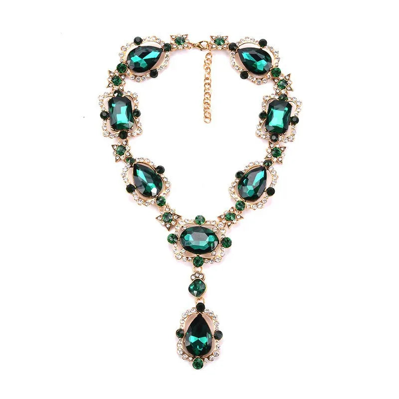 WW | Statement Rhinestones Schmuck Große Edelstein Gem Stein Kristall Viktorianischer Schmuck Grüner Smaragd Bib Halskette für Frauen