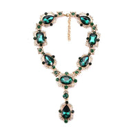 WW | Statement Rhinestones Schmuck Große Edelstein Gem Stein Kristall Viktorianischer Schmuck Grüner Smaragd Bib Halskette für Frauen