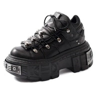 WW | Frauen Ankle Boots für Frauen Dicke Sohle Schnürsenkel Metall Dekoration Runde Zehen Plattform Schuhe Ladeis Punk Gothic Sneakers