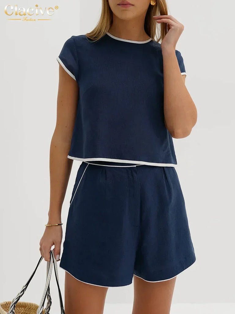 WW | Outfit für Frauen Elegante Kurzarmbluse mit Hochtaillierten Shorts Set Female