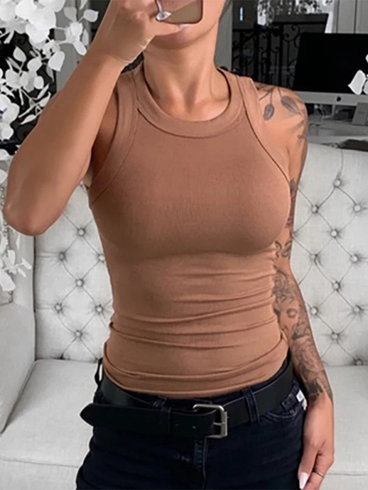 Damen-Ripp-Tanktop mit Rundhalsausschnitt