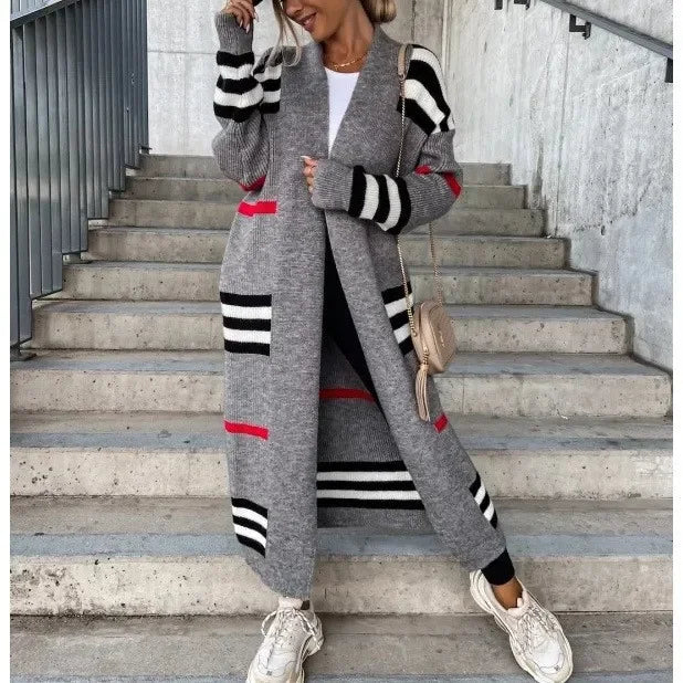WW - Langer Strickcardigan mit Streifen