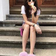 WW | Flauschige Echtfell Flip Flops Hausschuhe Sandalen