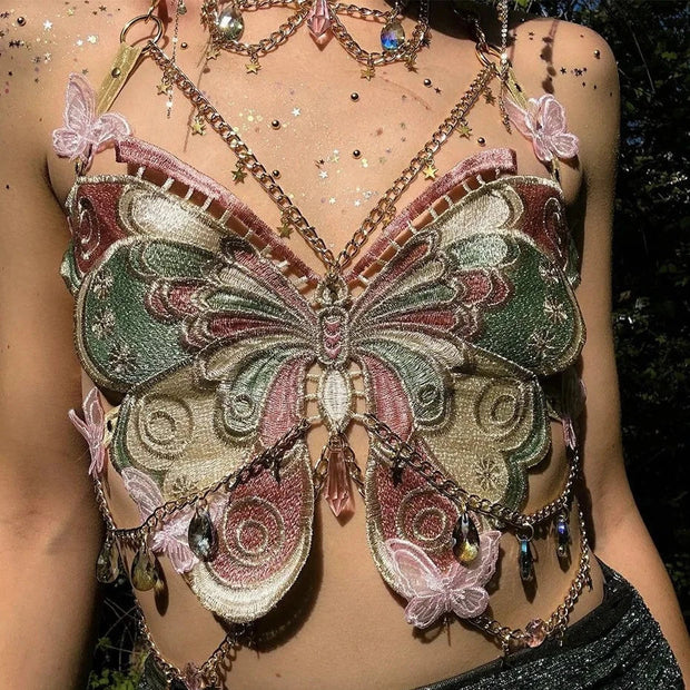 WW | Besticktes Y2k Schmetterling Crop Top