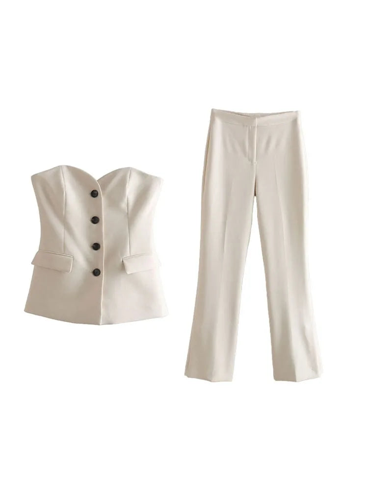 WW | Neue Mode Vintage Kleidung für Damen Ärmellos Knopf Unterwäsche Stil Weste Tasche Weiß Crop Top Damen