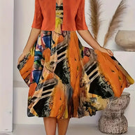 WW | Neu für Den Sommer! Eu Us Herbst Frau 2 Lang Kleid Set Blumen und Graspunkt Crew Neck Kleid mit Chiffon Kurzjacke