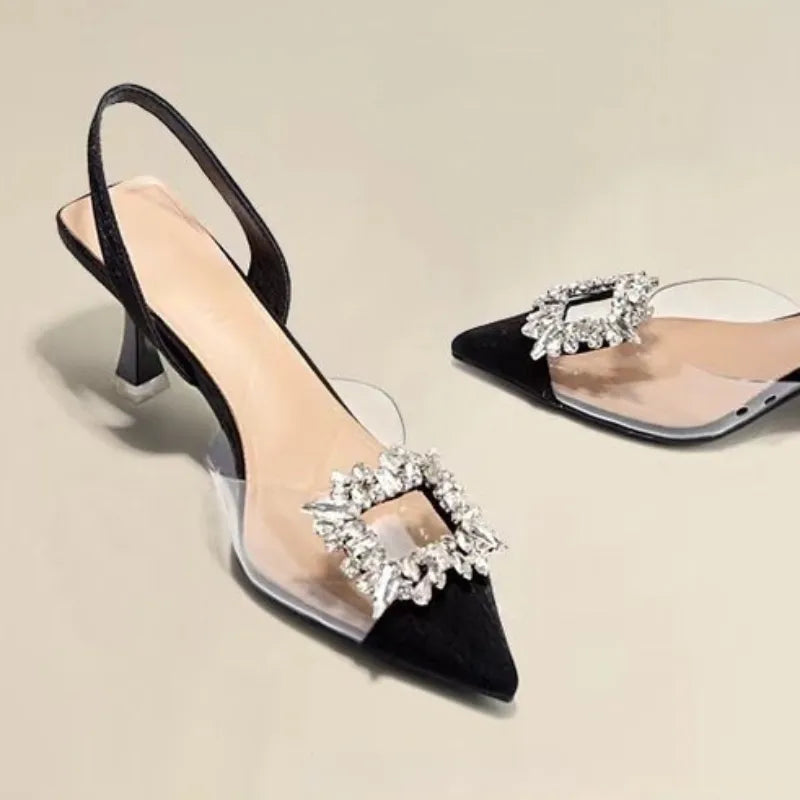 WW | Frühling und Herbst Mode Sexy Bankett Bequem Kristall Transparent Einfarbig Spitze Frauen Hohe Schuhe