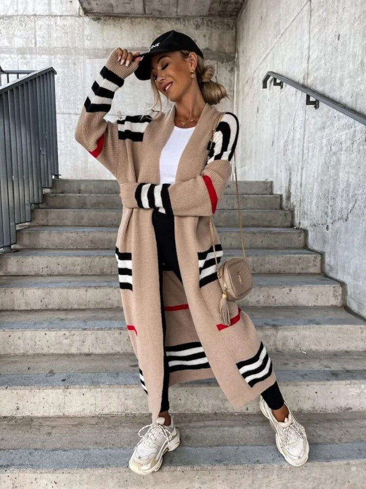 W&W Mode - Lange gestreifte Strickjacke