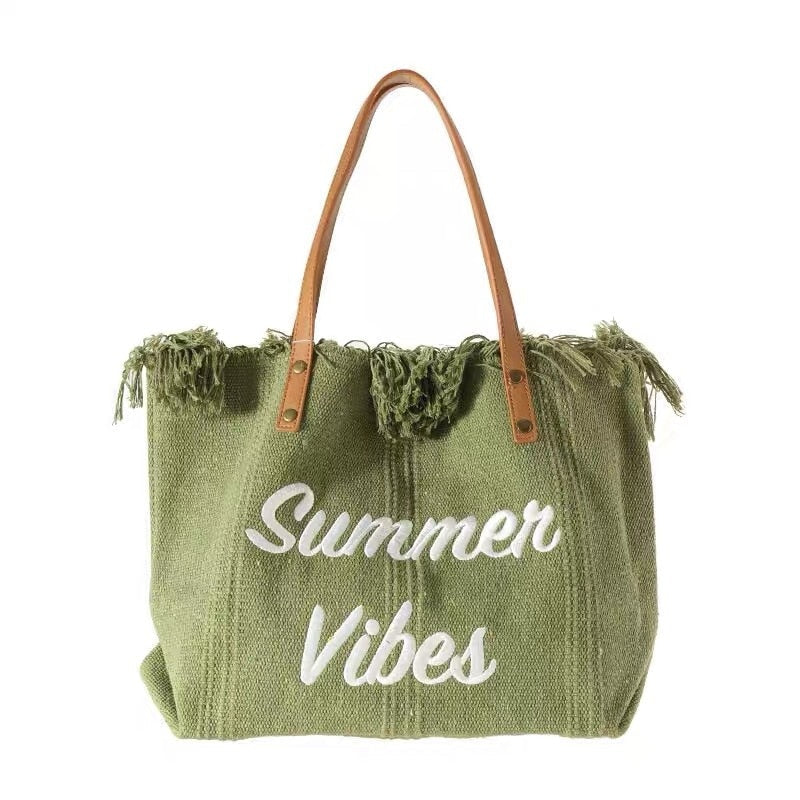 WOLFF Sommer Vibes Strandtasche | Bunte Strandtasche mit sommerlichem Aufdruck