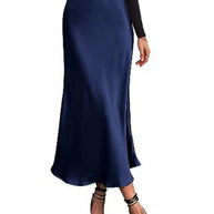 WW | Frauen Satin Seiden Röcke Sommer Frühling Koreanische Mode Kleidung Büro Damen Lange Röcke Elegant Schwarz Maxi Röcke für Frauen