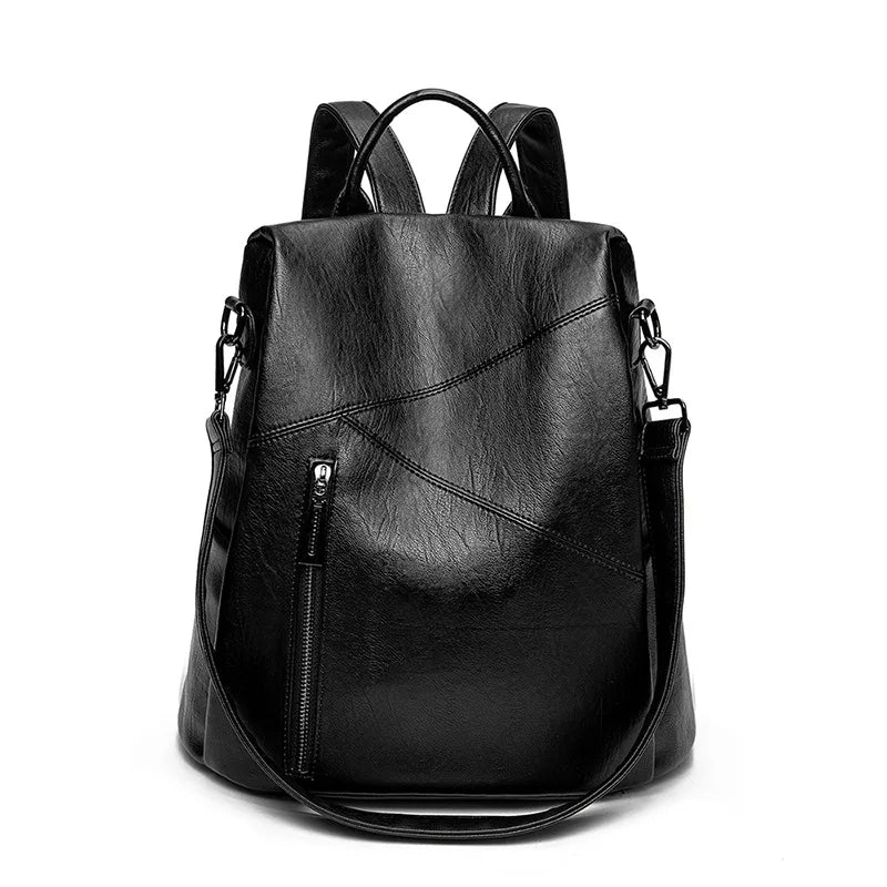 WW | Leder Rucksack Frauen Patchwork Anti Diebstahl Reisetasche 31 X 32 X 15cm