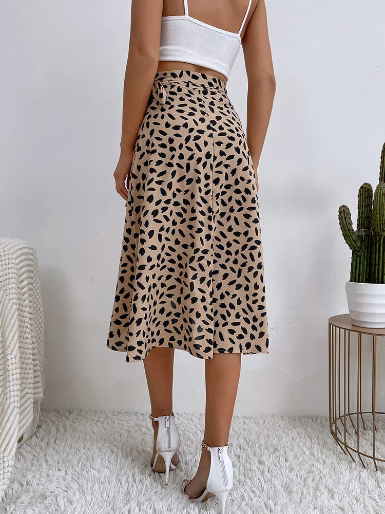 WW Asymmetrischer Rock | Moderner bedruckter A-Linien-Rock mit Bindeseite und hoher Taille für Damen