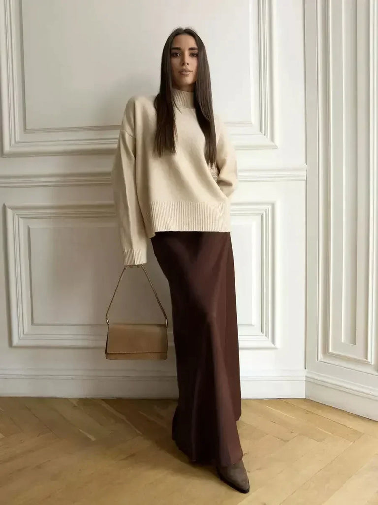 WW | Wollgefühl Lässiger Satin Damenrock Frühjahr Sommer Mode Lässig Hohe Taille Maxi Röcke Elegant Einfach Süß Fischschwanz Rock