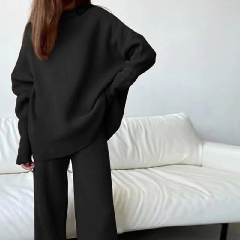 W&W Mode | teilige gestrickte Loungewear-Set - stilvolle Damen-Hausmode