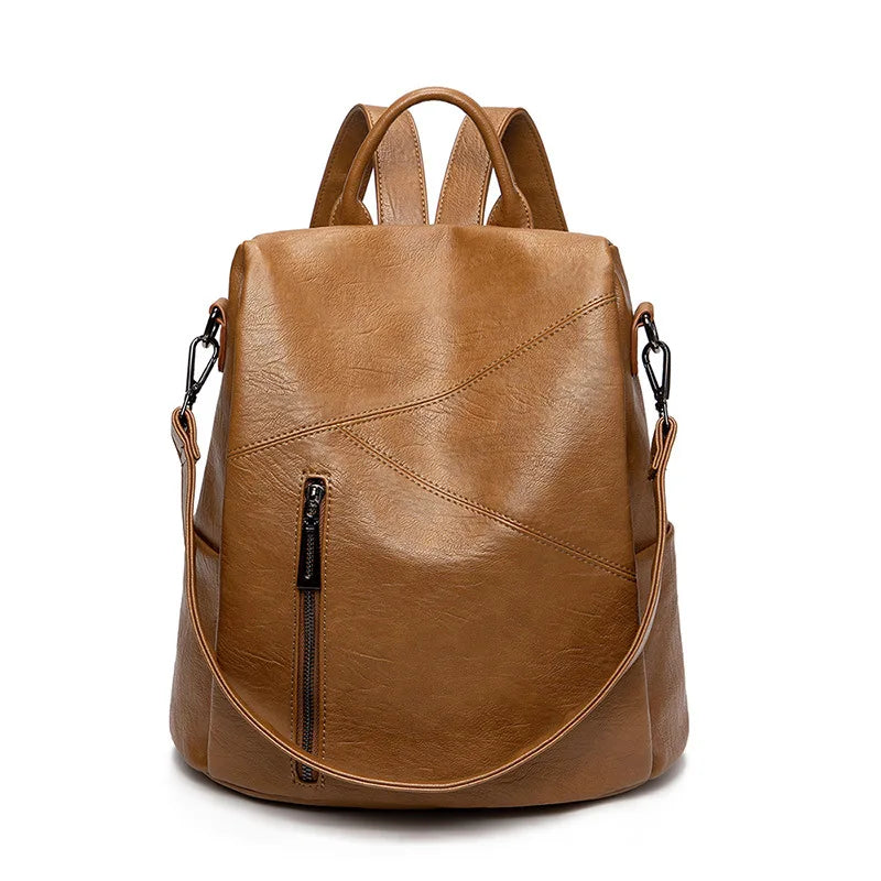 WW | Leder Rucksack Frauen Patchwork Anti Diebstahl Reisetasche 31 X 32 X 15cm