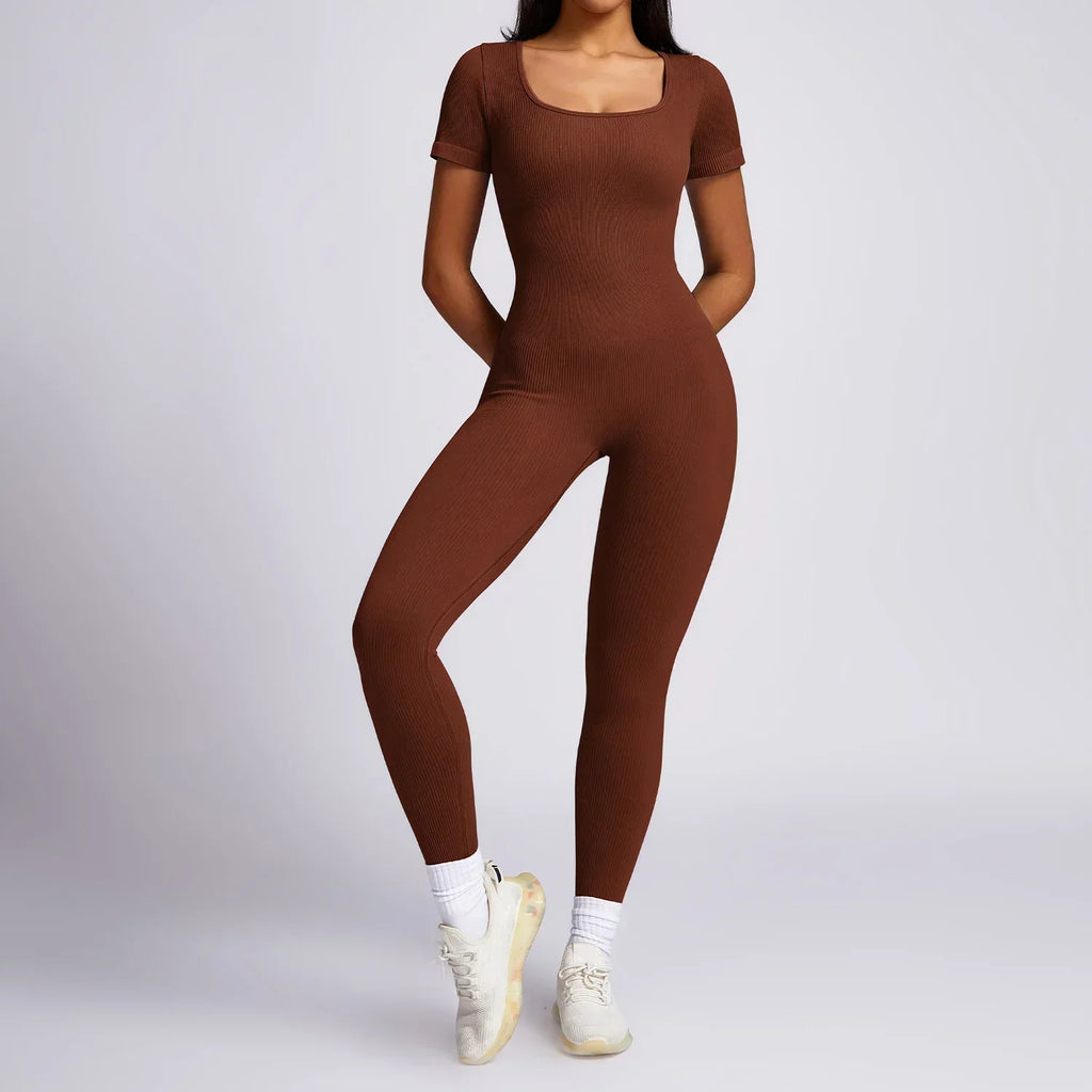 WW | Neue Yoga Anzüge Fitness Outfit Frauen Einteiler Jumpsuits Frauen Sportlich Training Hochleistungsfaden Kurzarm Fitness-Anzug