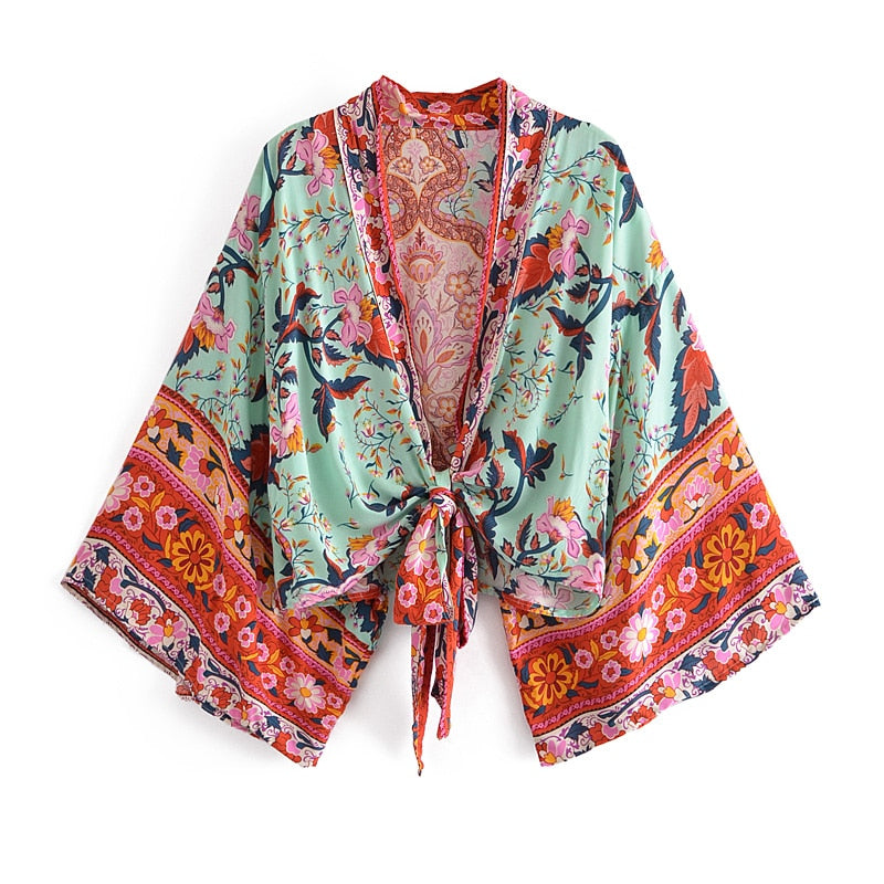 WW | Boho Blumen Print Kurzer Kimono